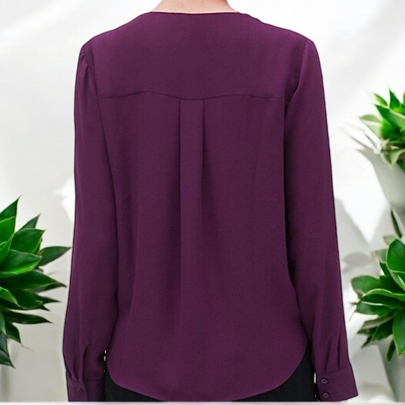 Banana Republic Long Sleeves Pieced Wrap Elderberry Glo Blouse - Picture 2 of 16